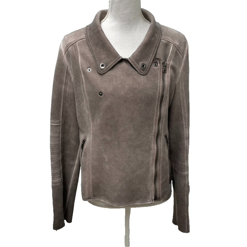 Marrakech Vegan Leather Faux Suede Moto Jacket Womens‎ Large Gray Gorpcore